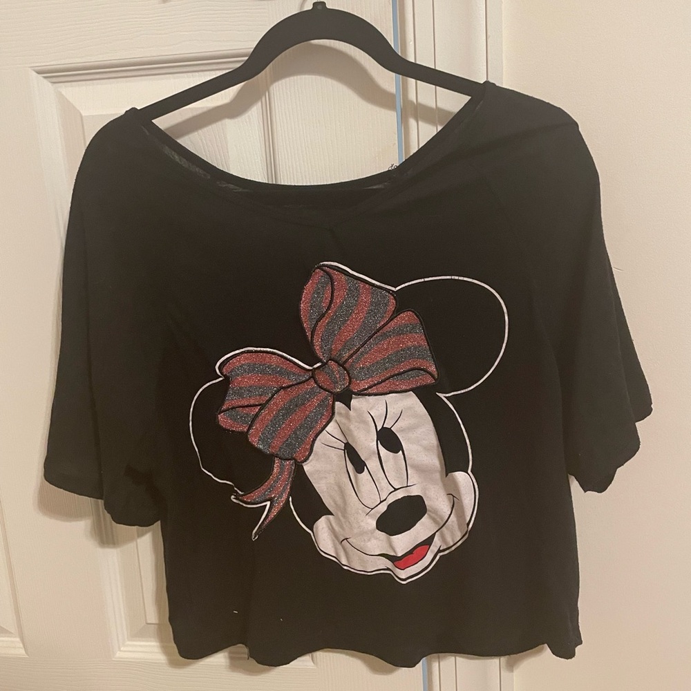 black minnie mouse glitter off the shoulder t shirt